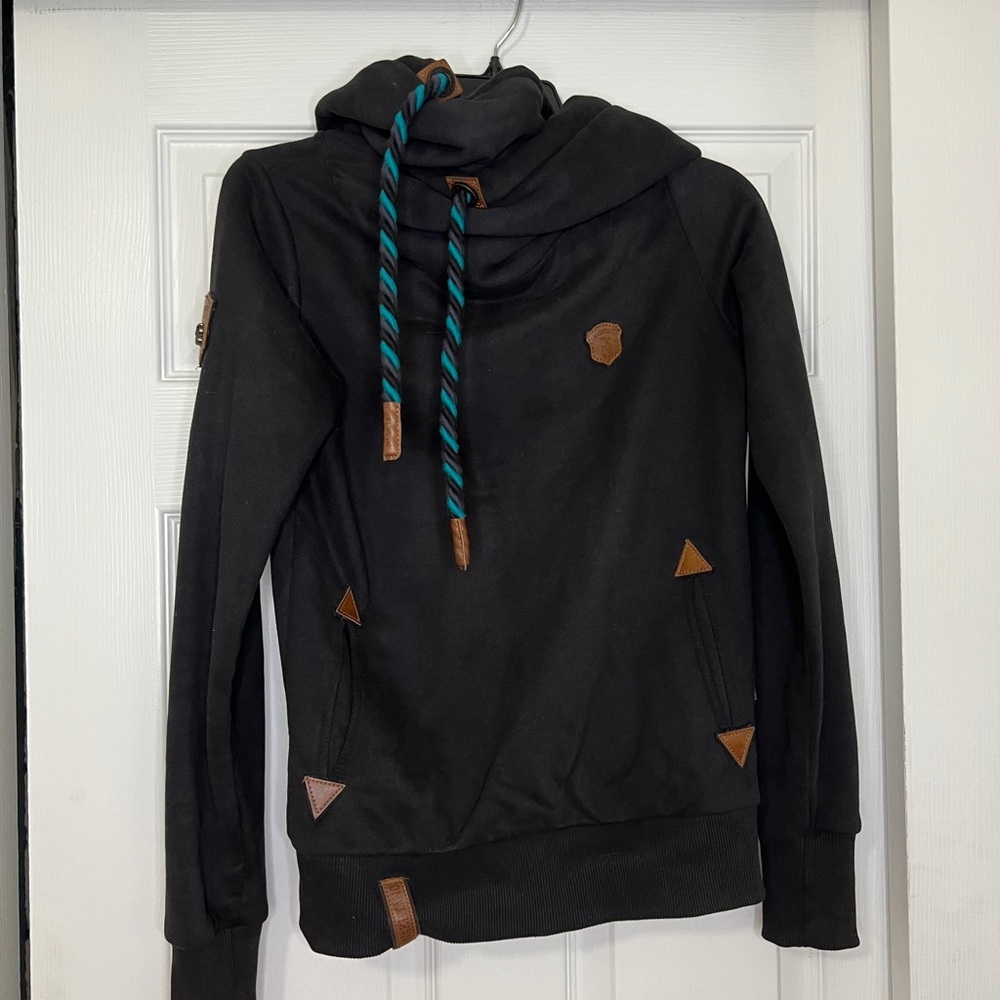 Naketano Black Sweater with Brown and Teal Accents
